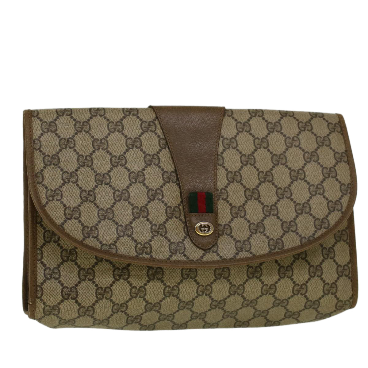 GUCCI GG Supreme Web Sherry Line Clutch Bag Red Beige 89 01 031 bs9444