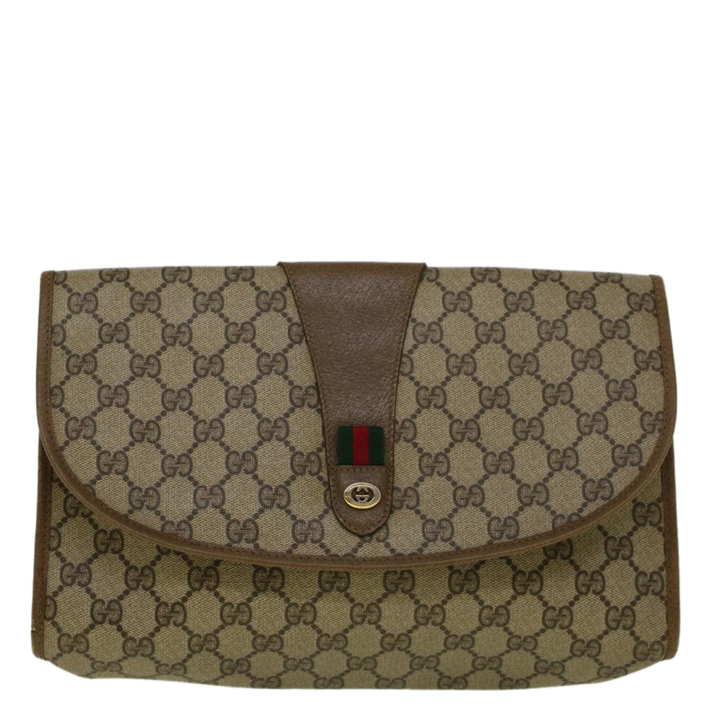 GUCCI GG Supreme Web Sherry Line Clutch Bag Red Beige 89 01 031 bs9444
