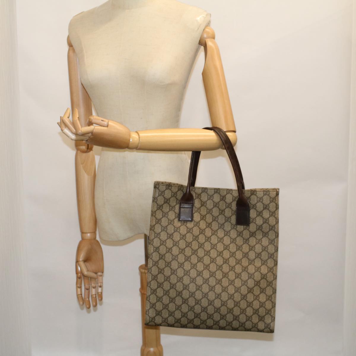 GUCCI GG Supreme Tote Bag PVC Leather Beige 91249 bs9532