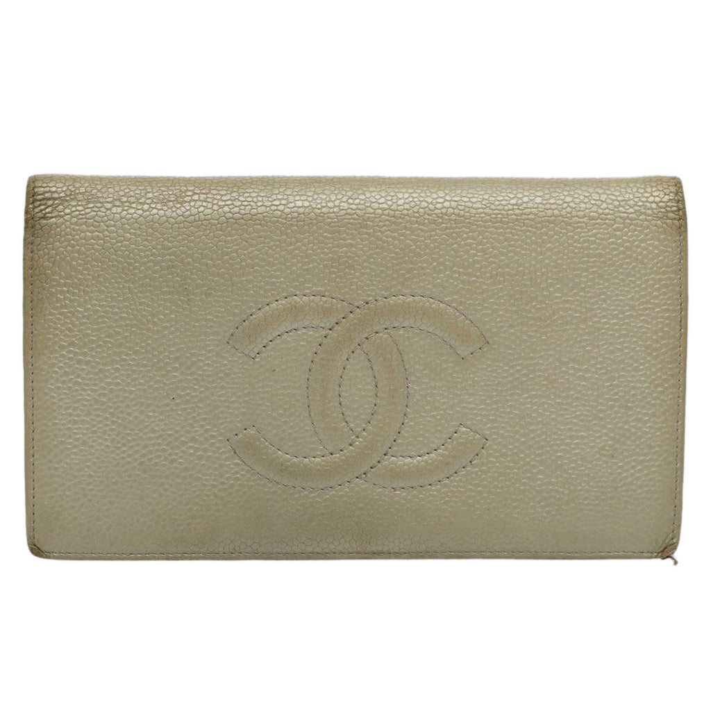 CHANEL Wallet Caviar Skin Silver CC bs9534
