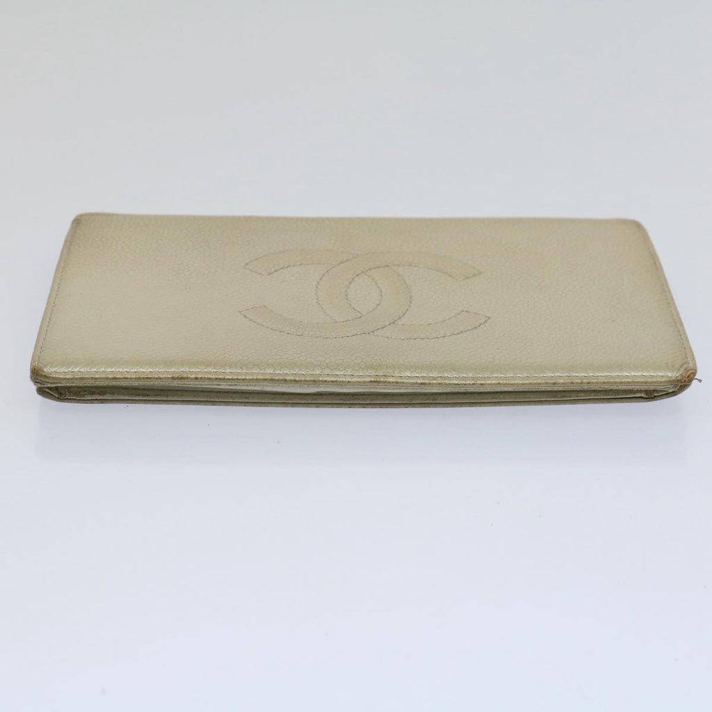CHANEL Wallet Caviar Skin Silver CC bs9534