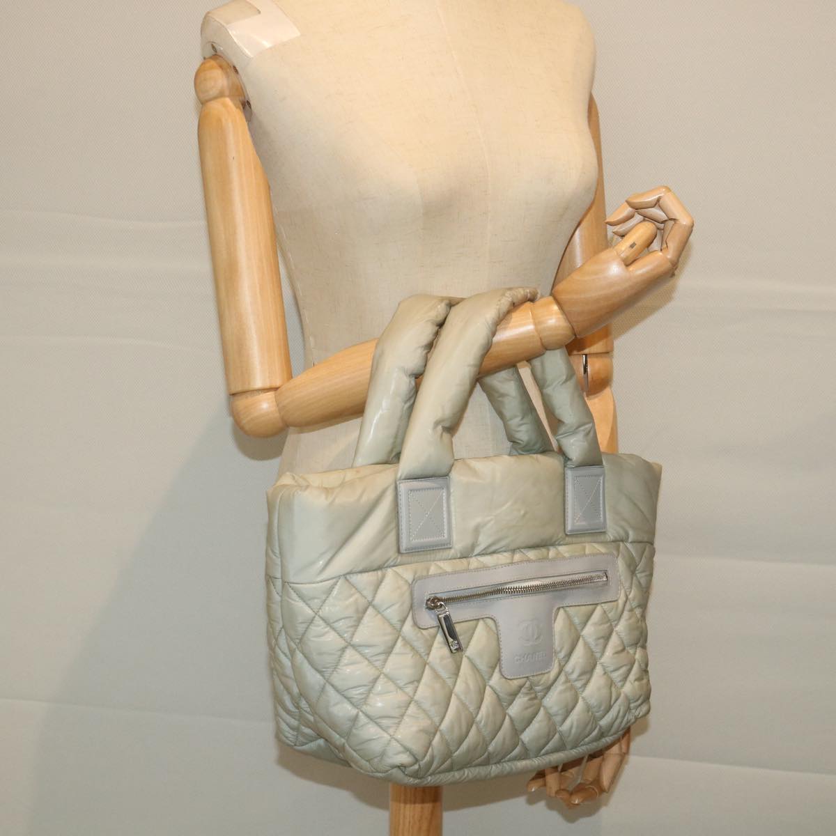 CHANEL Cococoon Hand Bag Nylon Gray CC bs9551