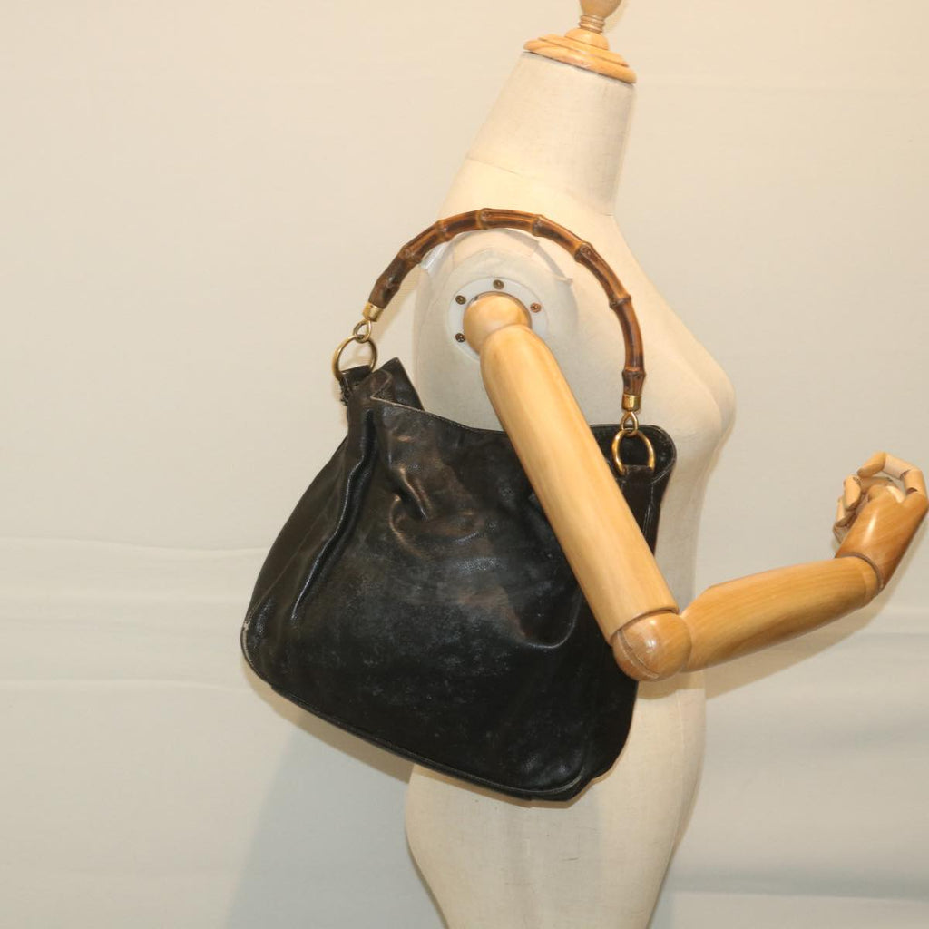 GUCCI Bamboo Shoulder Bag Leather Black bs9601