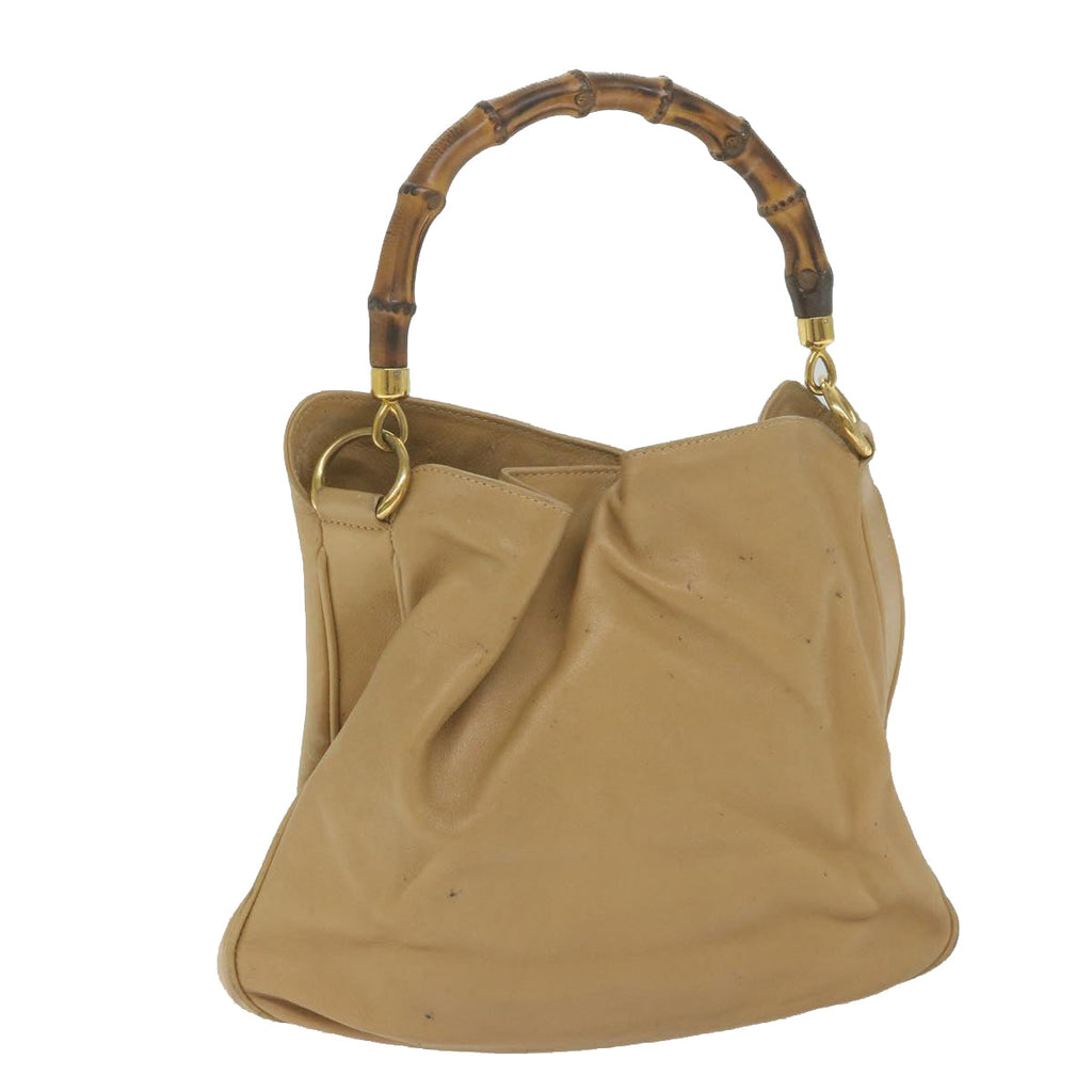 GUCCI Bamboo Shoulder Bag Leather Beige 001 1014 1638 bs9602
