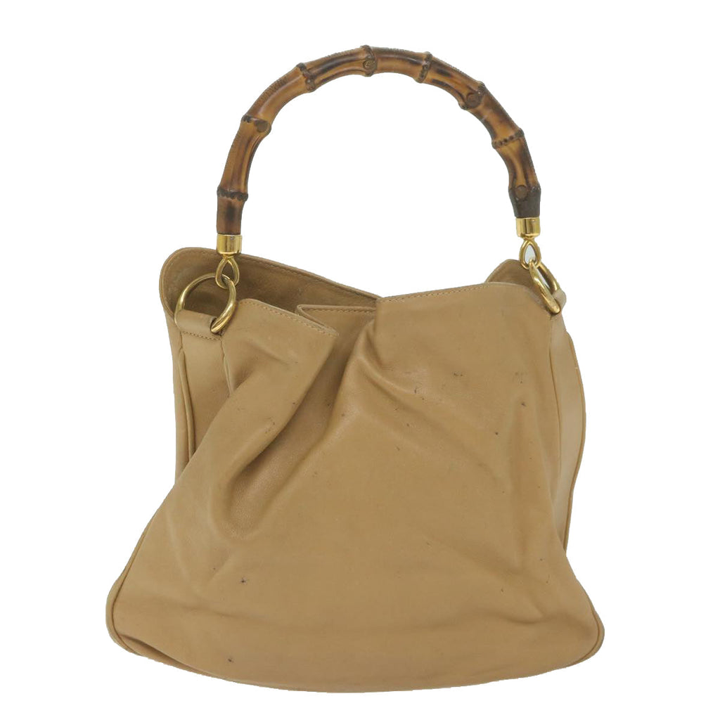 GUCCI Bamboo Shoulder Bag Leather Beige 001 1014 1638 bs9602