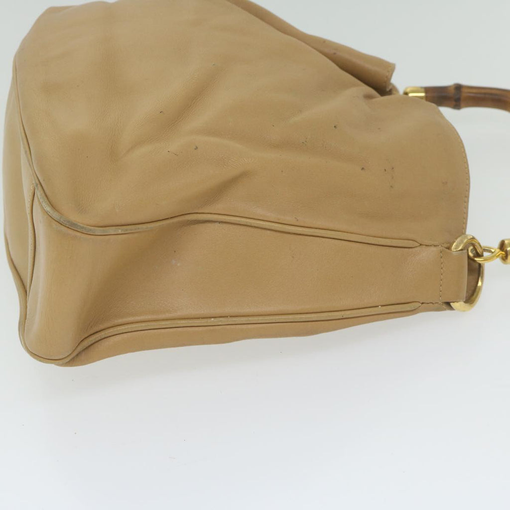 GUCCI Bamboo Shoulder Bag Leather Beige 001 1014 1638 bs9602