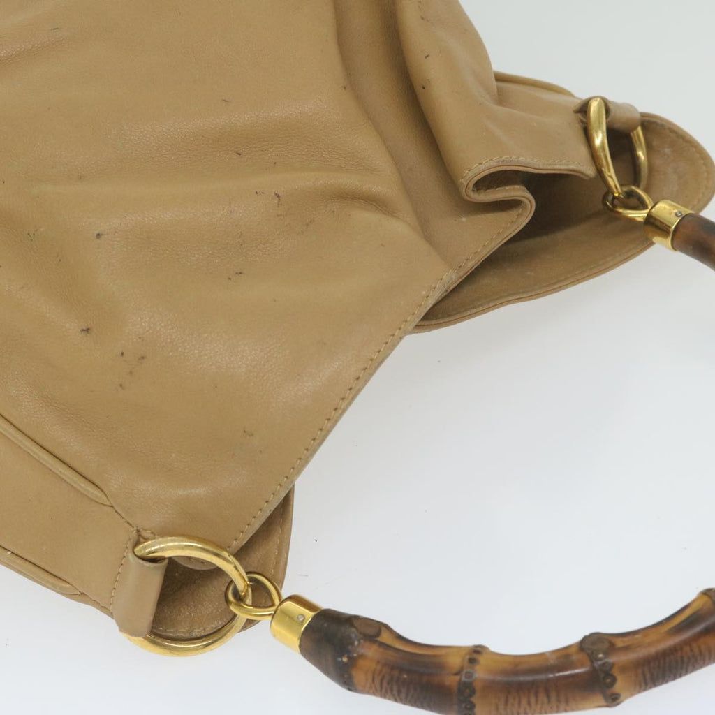 GUCCI Bamboo Shoulder Bag Leather Beige 001 1014 1638 bs9602
