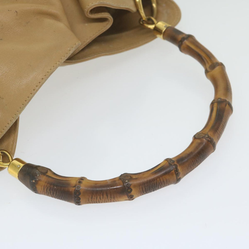 GUCCI Bamboo Shoulder Bag Leather Beige 001 1014 1638 bs9602