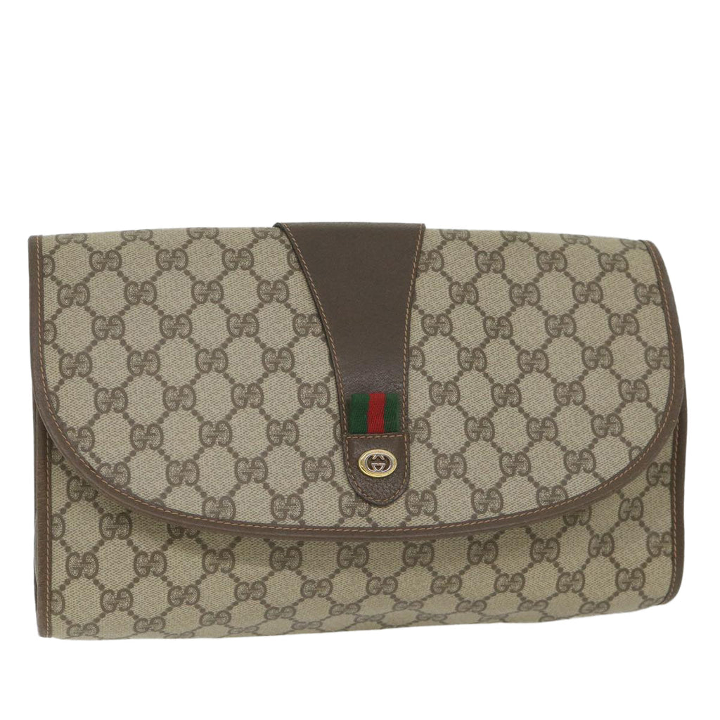 GUCCI GG Supreme Web Sherry Line Clutch Bag Red Beige 156 01 031 bs9677