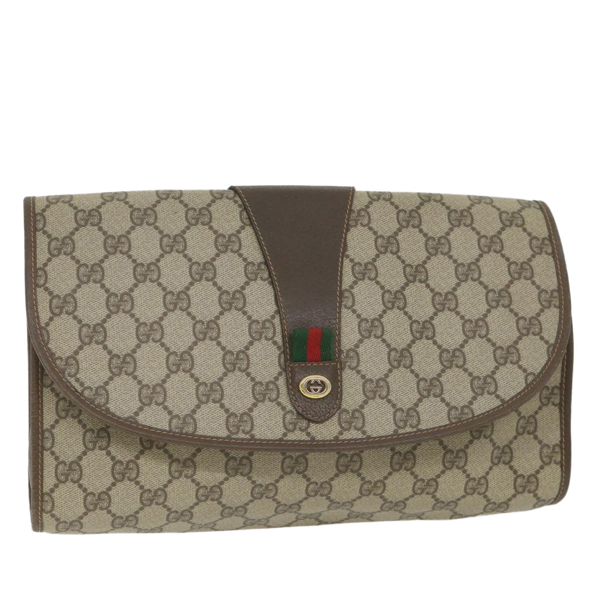 GUCCI GG Supreme Web Sherry Line Clutch Bag Red Beige 156 01 031 bs9677