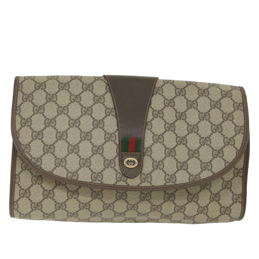 GUCCI GG Supreme Web Sherry Line Clutch Bag Red Beige 156 01 031 bs9677