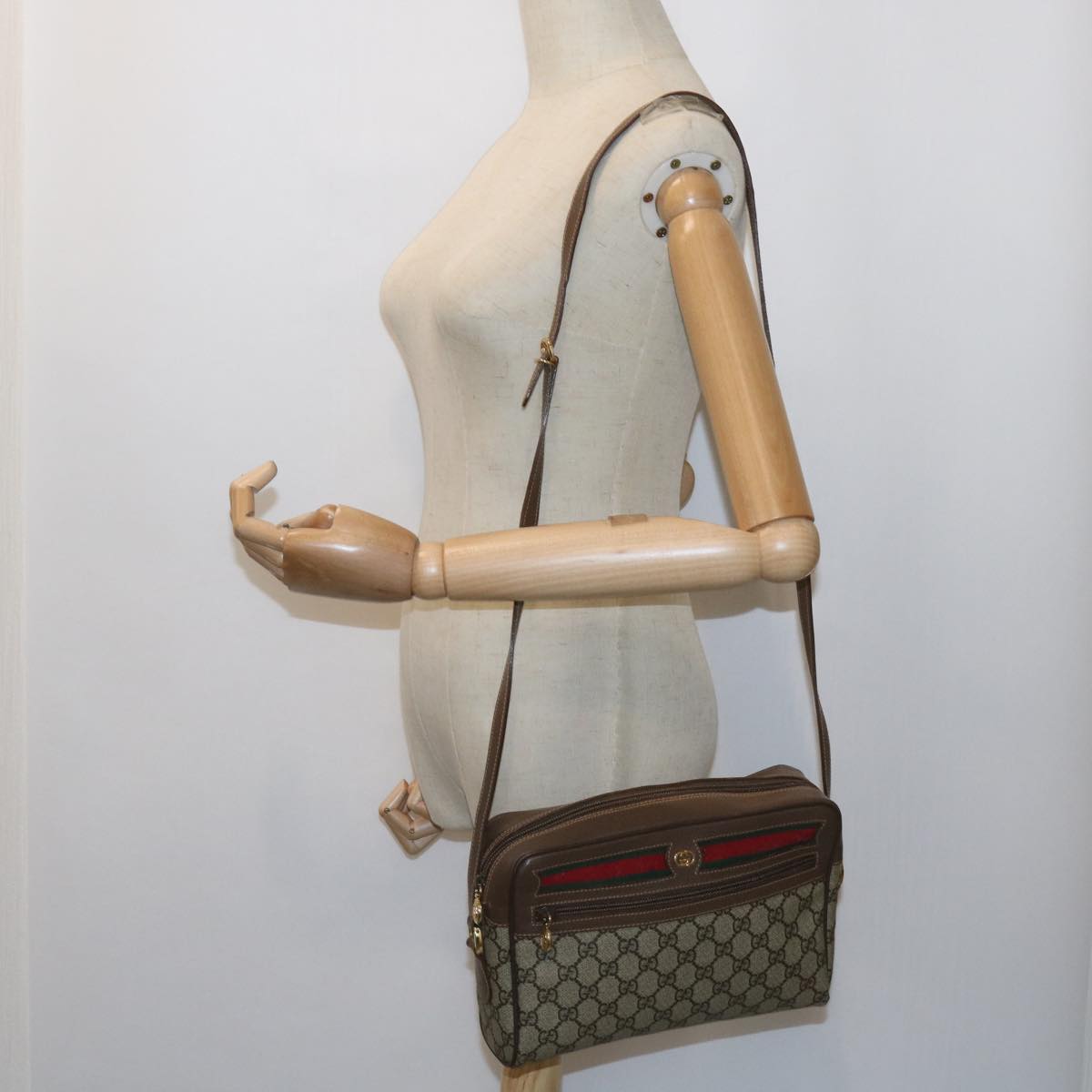 GUCCI GG Supreme Web Sherry Line Shoulder Bag Beige 001 56 6472 4023 bs9679