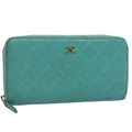 CHANEL Matelasse Wallet Lamb Skin Turquoise Blue CC bs9740
