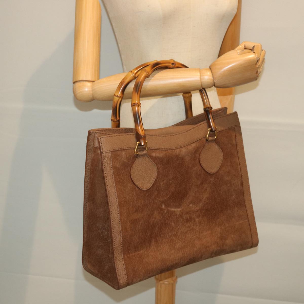 GUCCI Bamboo Hand Bag Suede Brown 082 2853 0260 0 bs9787