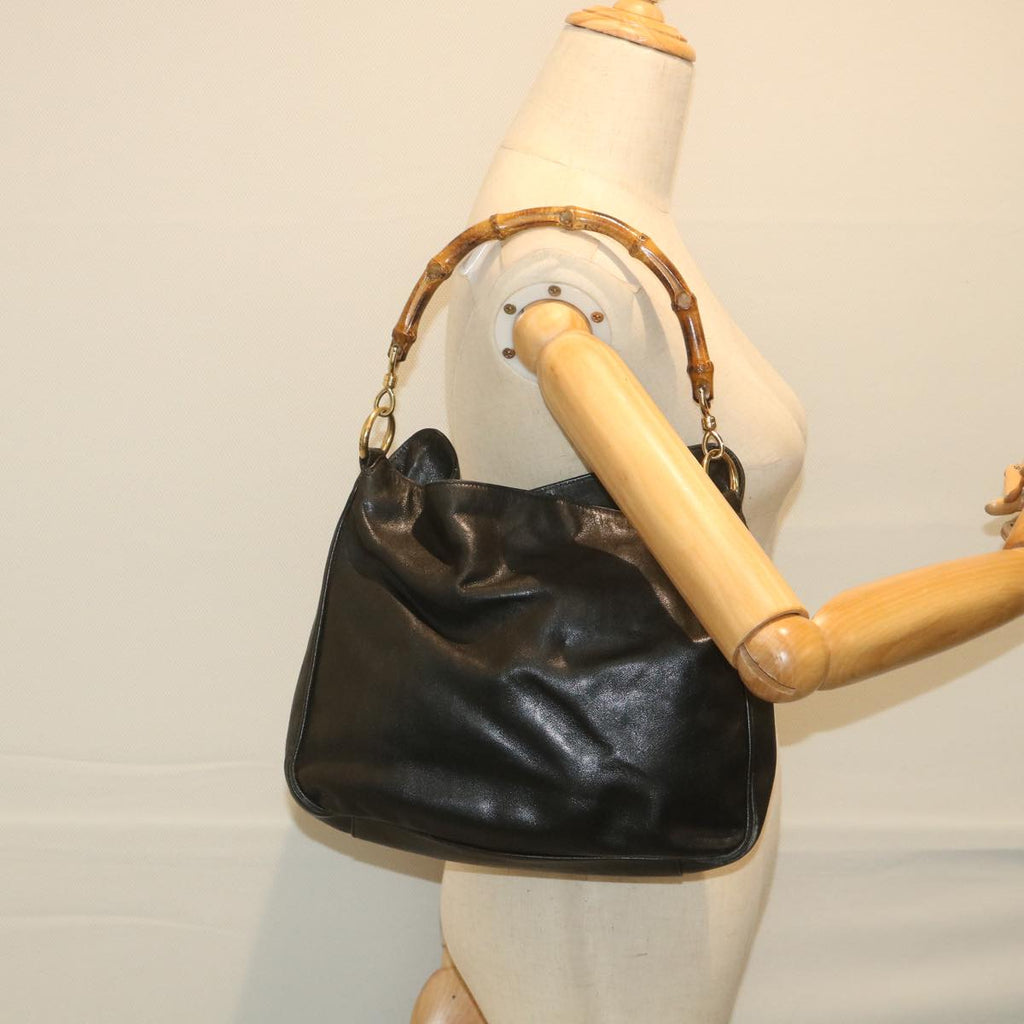GUCCI Bamboo Shoulder Bag Leather Black bs9822