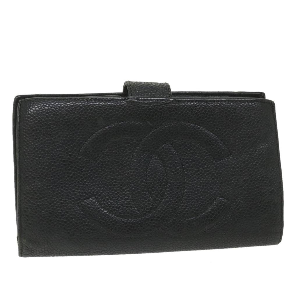 CHANEL Wallet Caviar Skin Black CC bs9845