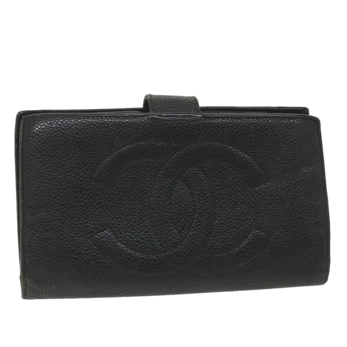 CHANEL Wallet Caviar Skin Black CC bs9845