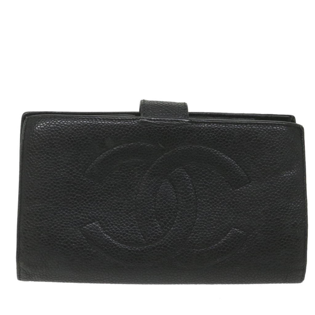 CHANEL Wallet Caviar Skin Black CC bs9845