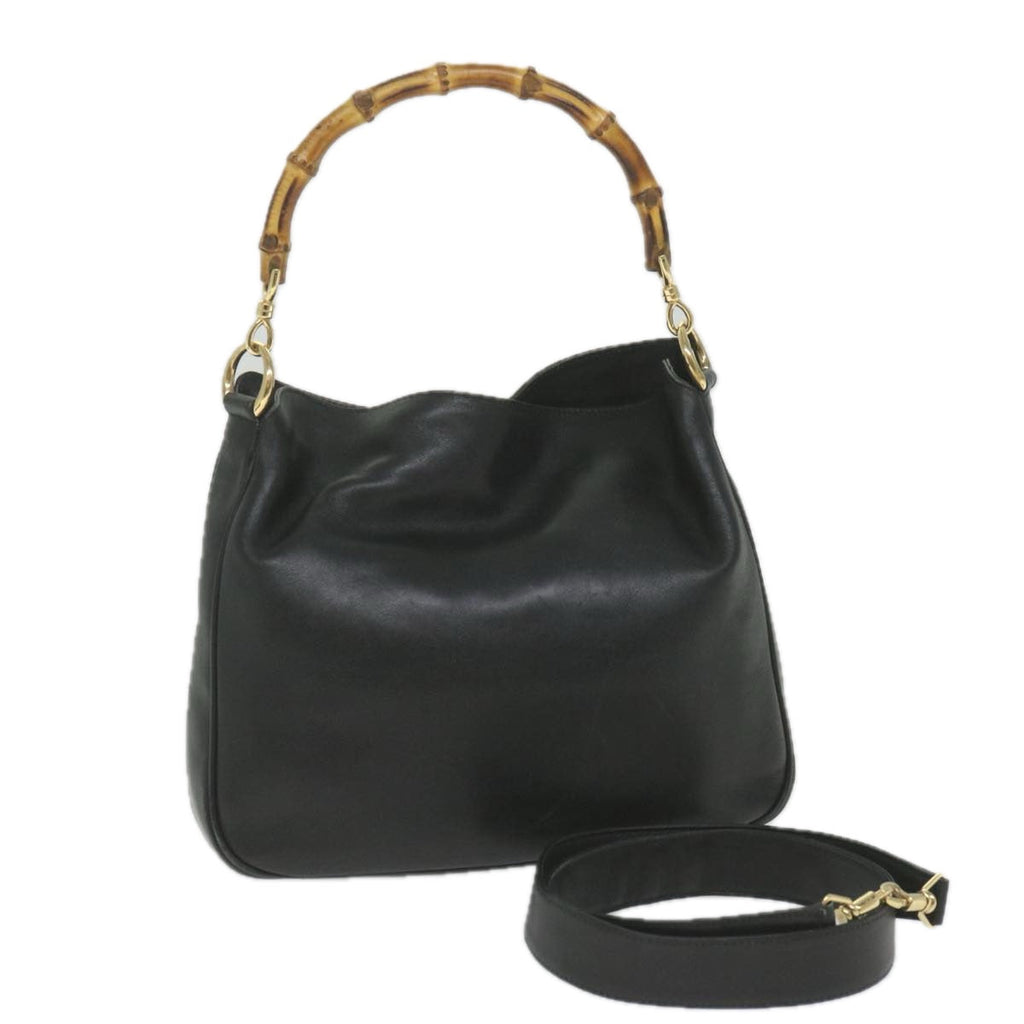 GUCCI Bamboo Shoulder Bag Leather 2way Black 001 1638 bs9938