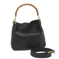 GUCCI Bamboo Shoulder Bag Leather 2way Black 001 1638 bs9938