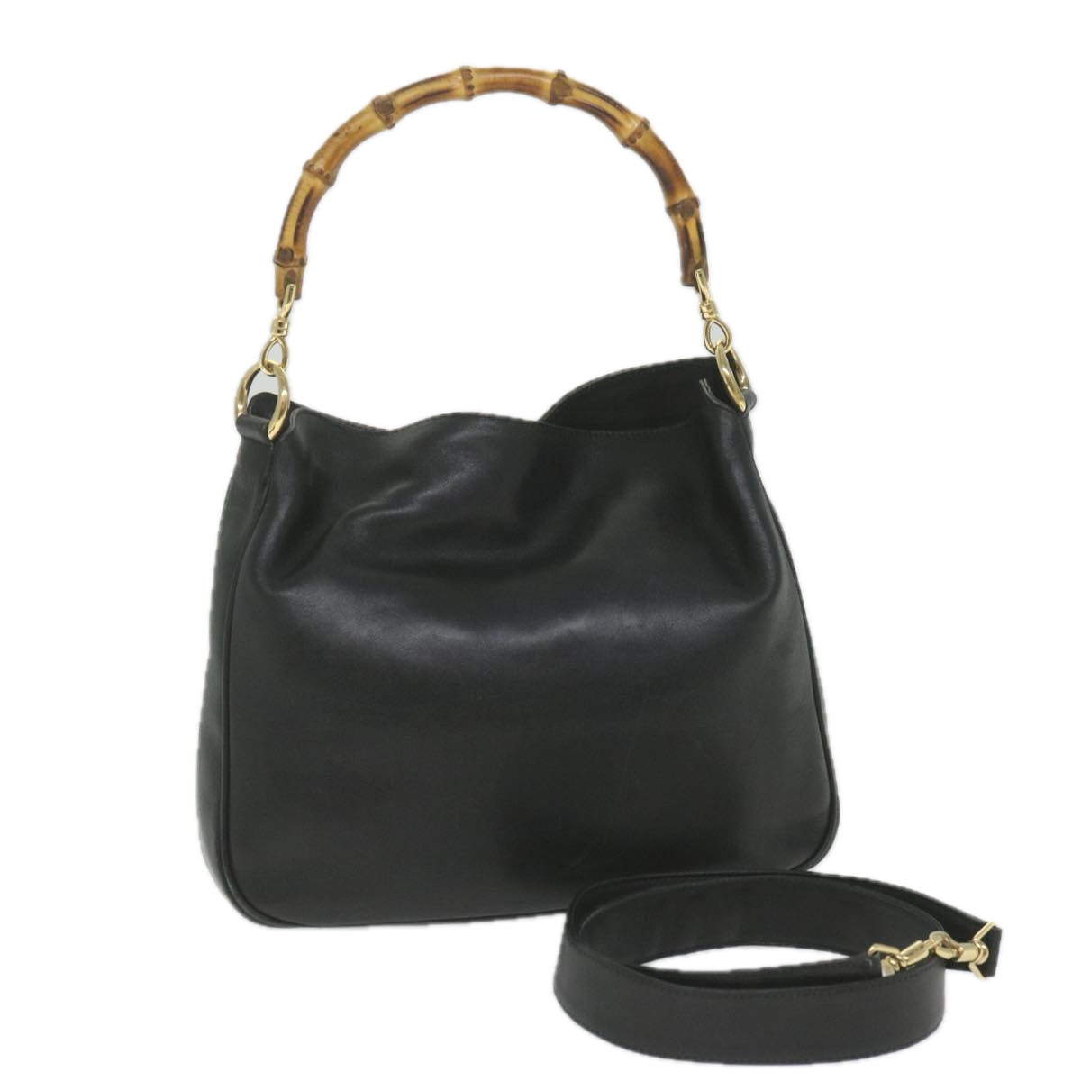 GUCCI Bamboo Shoulder Bag Leather 2way Black 001 1638 bs9938