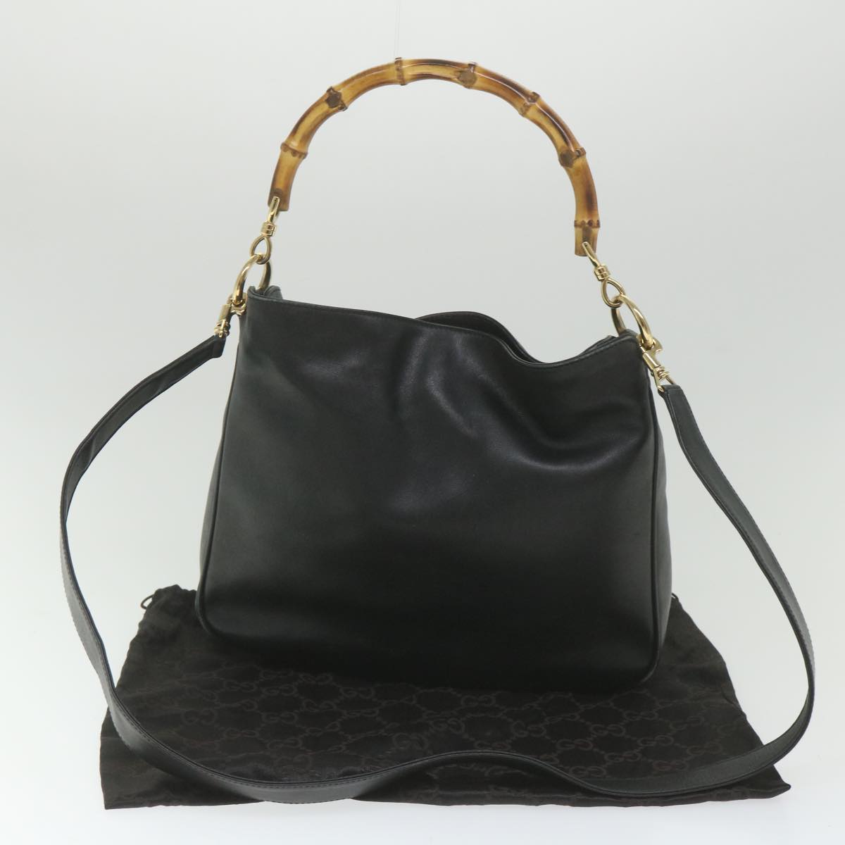 GUCCI Bamboo Shoulder Bag Leather 2way Black 001 1638 bs9938