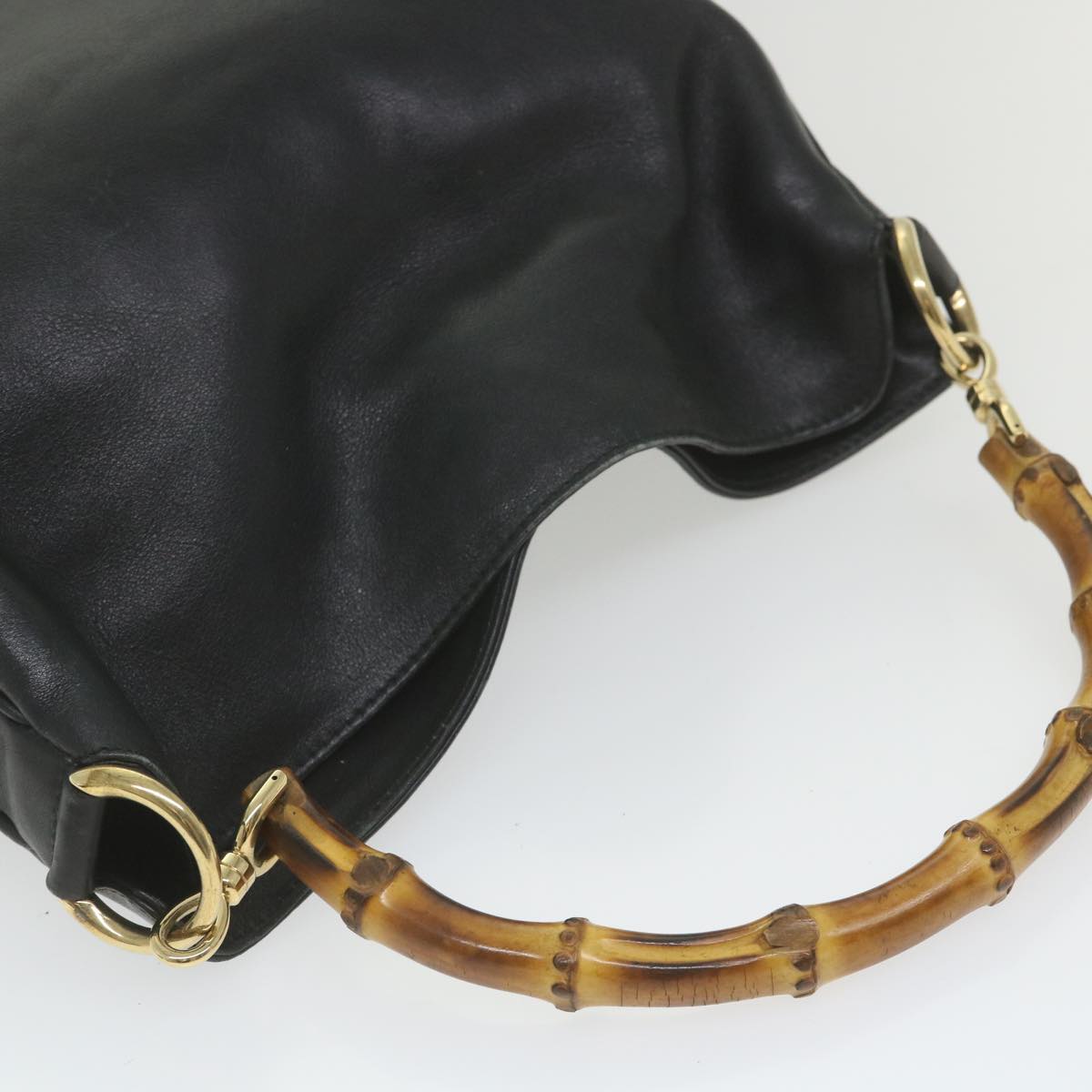 GUCCI Bamboo Shoulder Bag Leather 2way Black 001 1638 bs9938