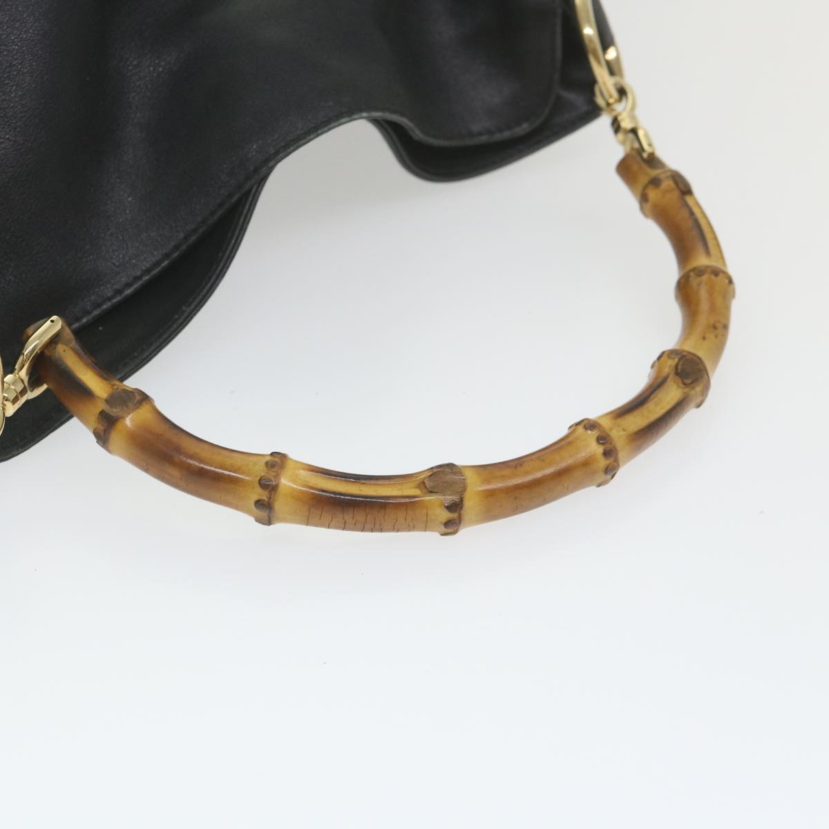 GUCCI Bamboo Shoulder Bag Leather 2way Black 001 1638 bs9938