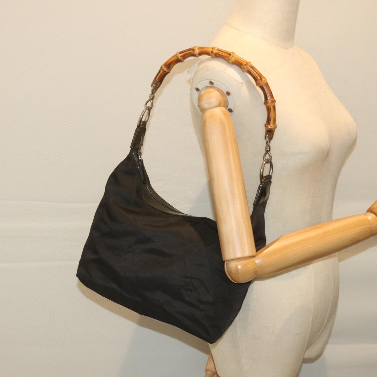 GUCCI Bamboo Shoulder Bag Nylon Black bs9975