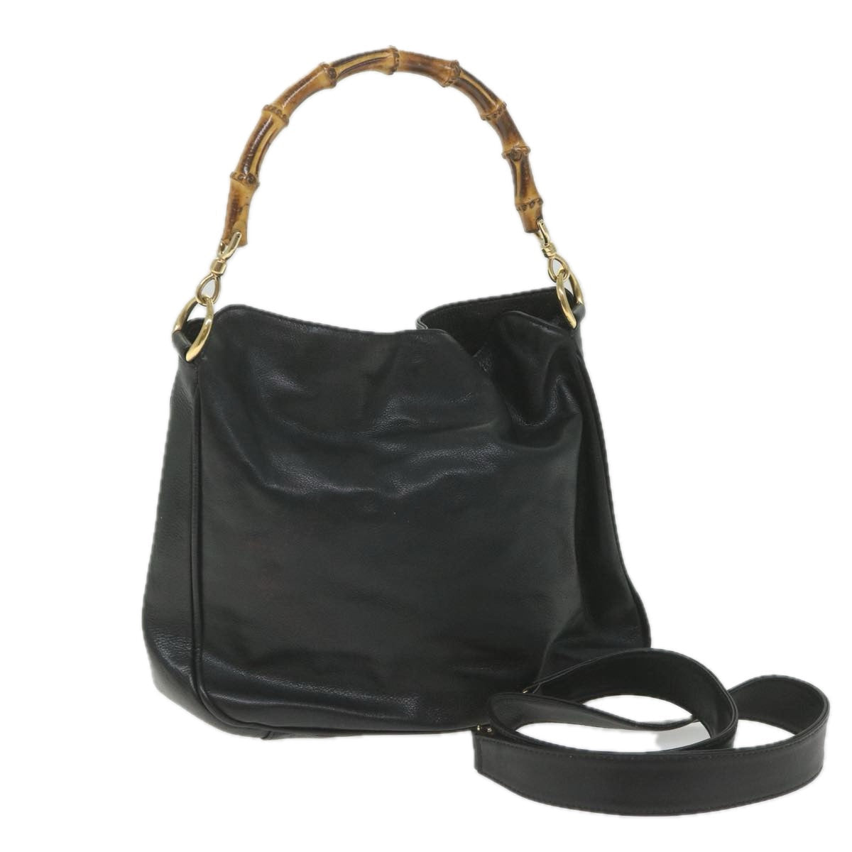GUCCI Bamboo Shoulder Bag Leather 2way Black bs9978