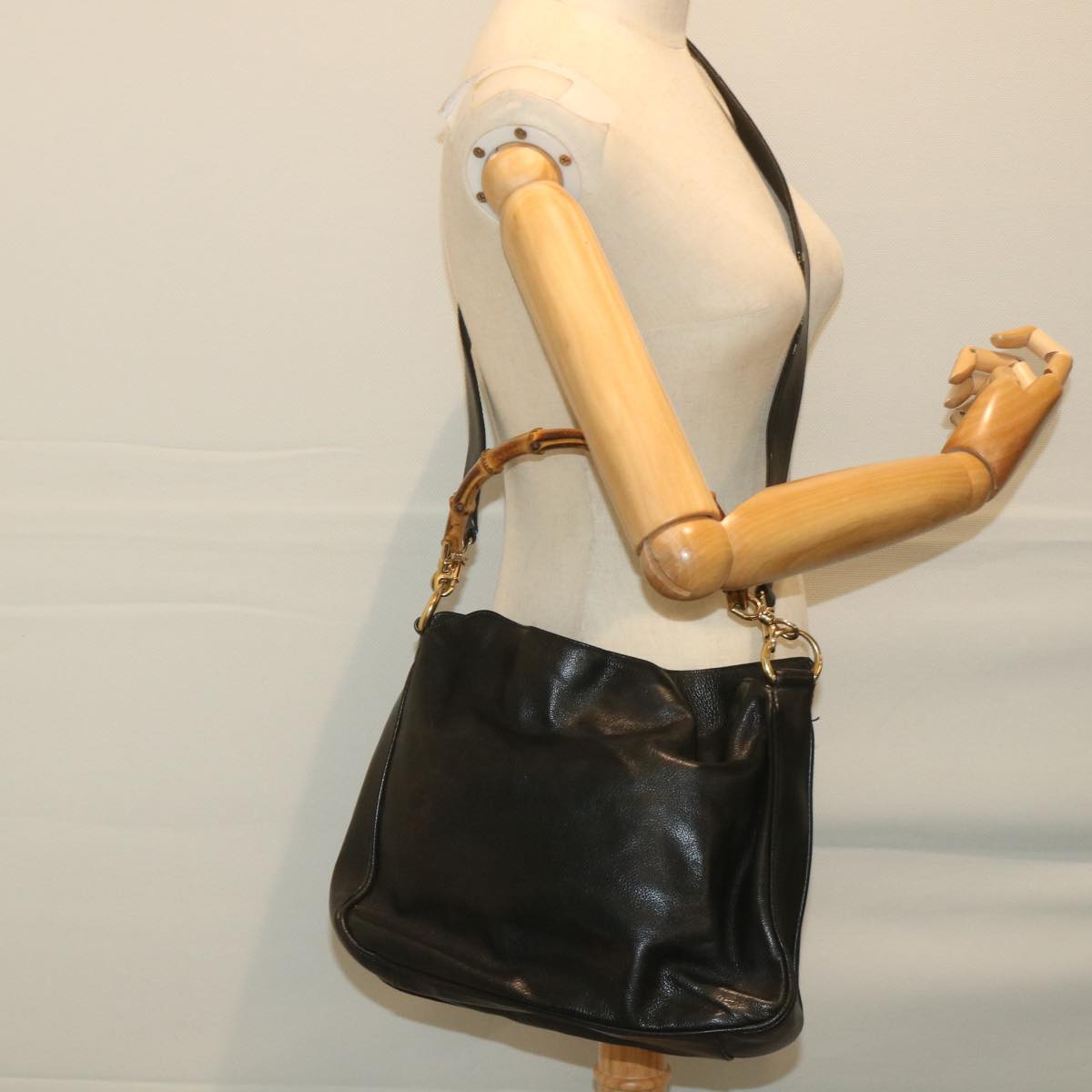 GUCCI Bamboo Shoulder Bag Leather 2way Black bs9978