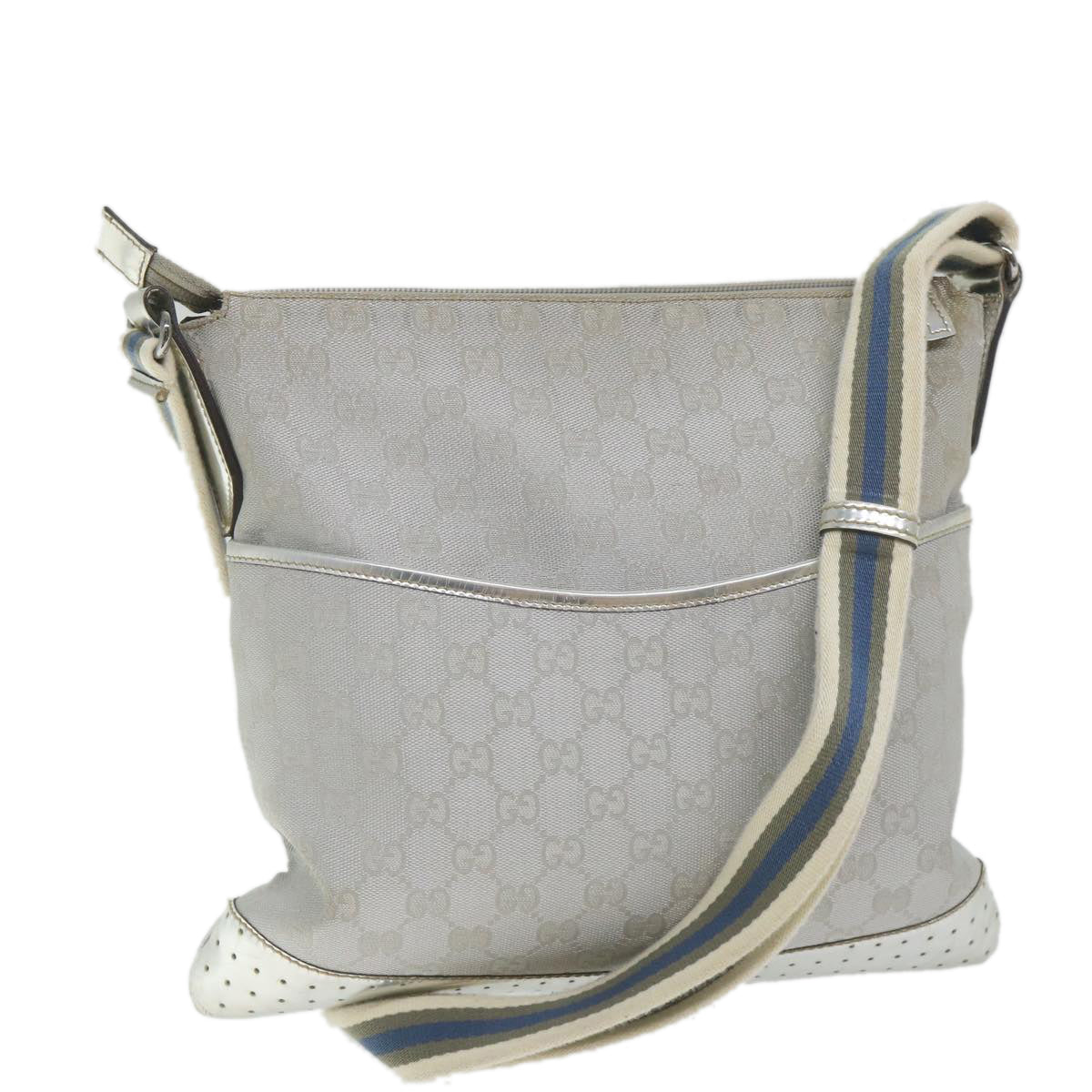 GUCCI GG Canvas Shoulder Bag Canvas Silver bs9991