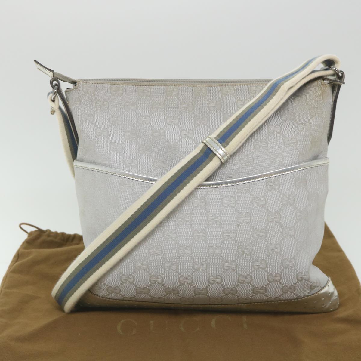 GUCCI GG Canvas Shoulder Bag Canvas Silver bs9991