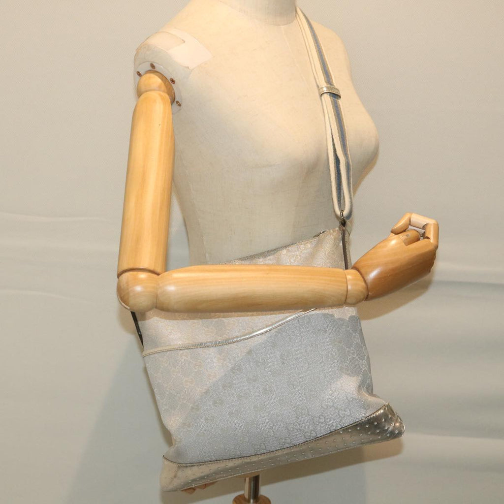 GUCCI GG Canvas Shoulder Bag Canvas Silver bs9991