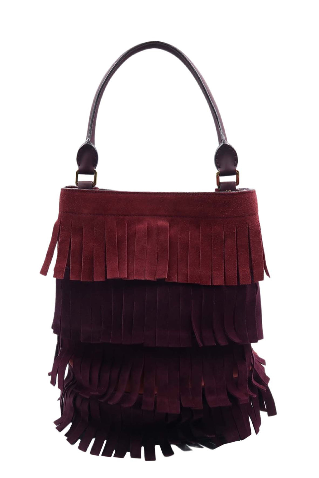 Fringed Bucket Bag Red Bordeaux