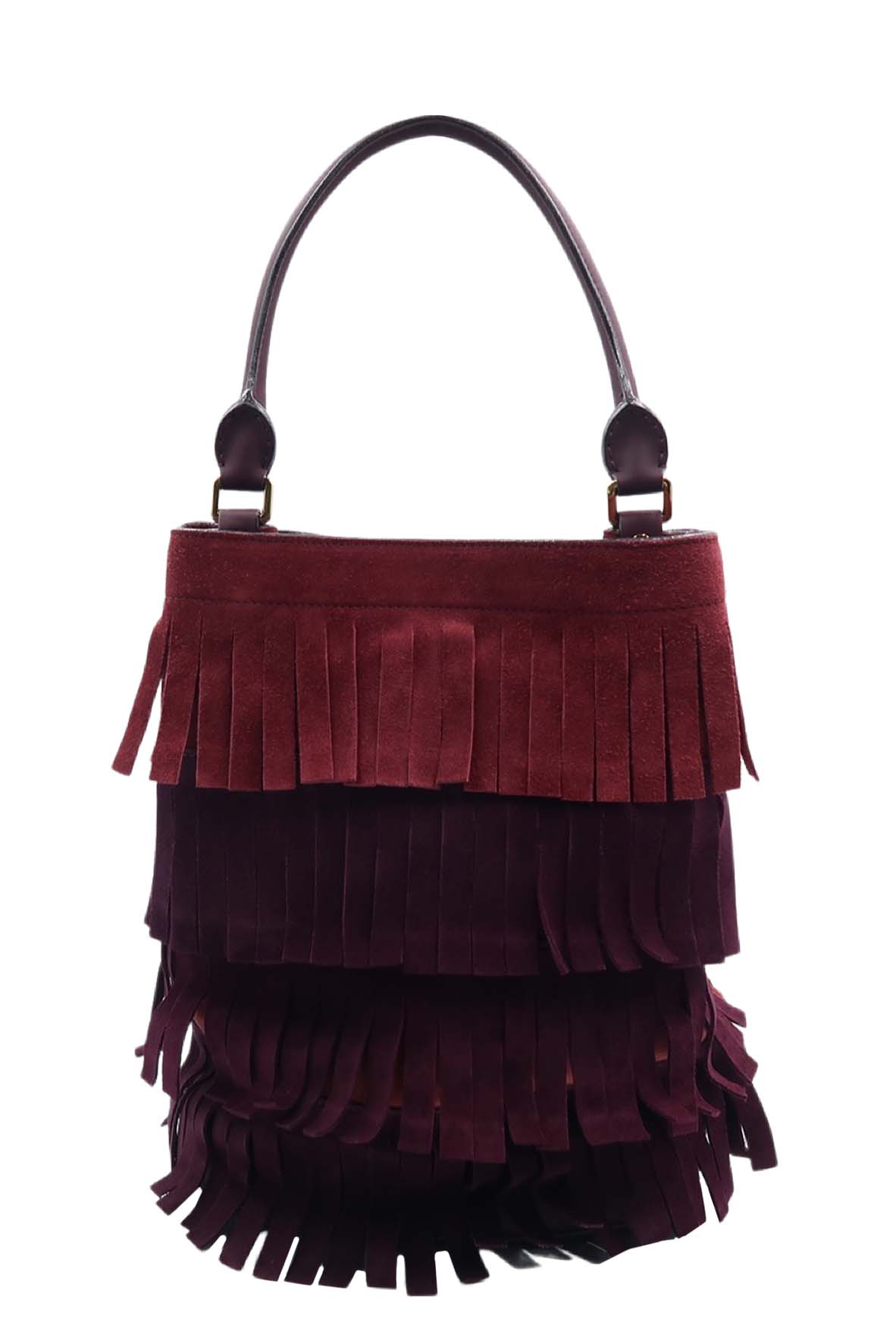 Fringed Bucket Bag Red Bordeaux