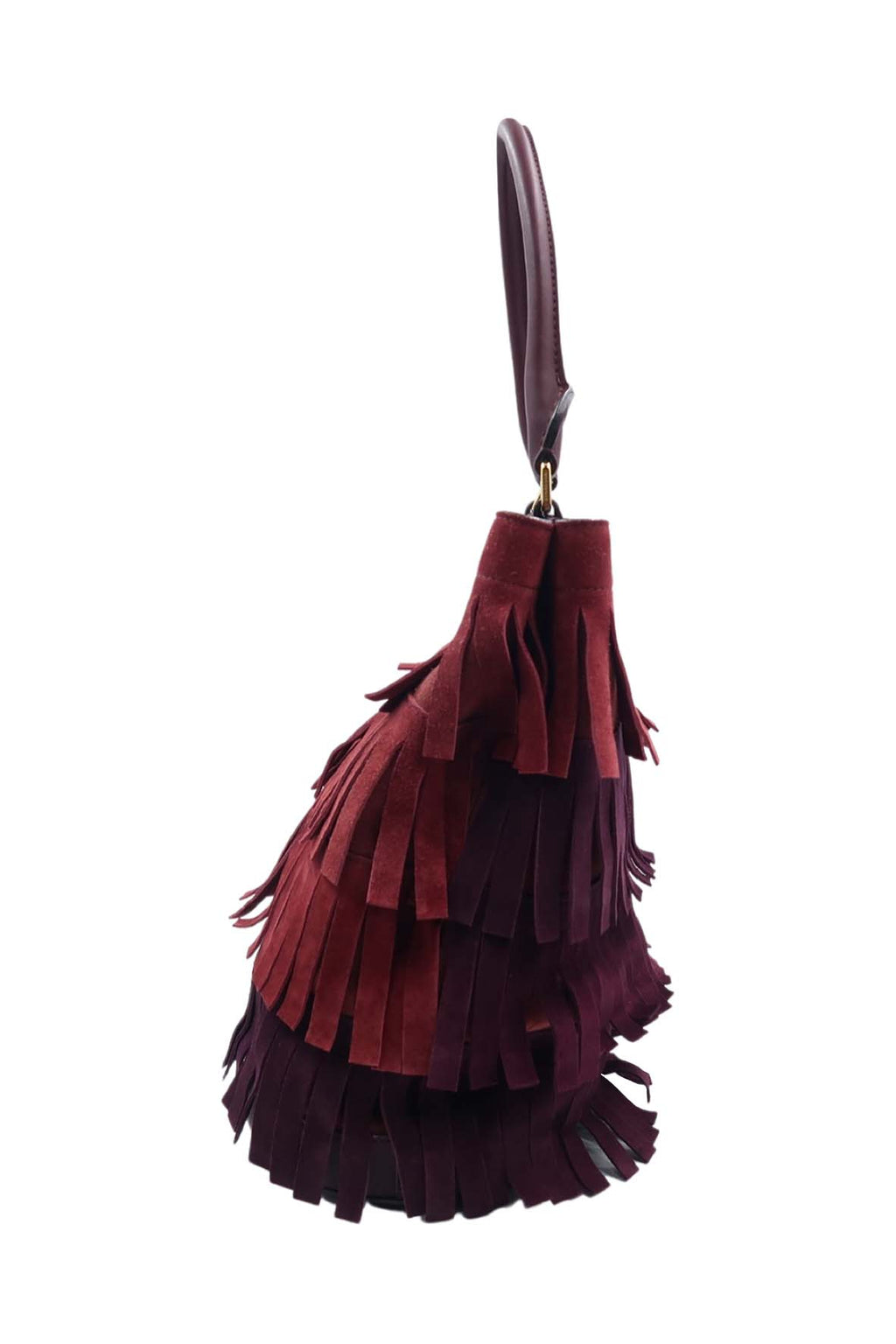 Fringed Bucket Bag Red Bordeaux