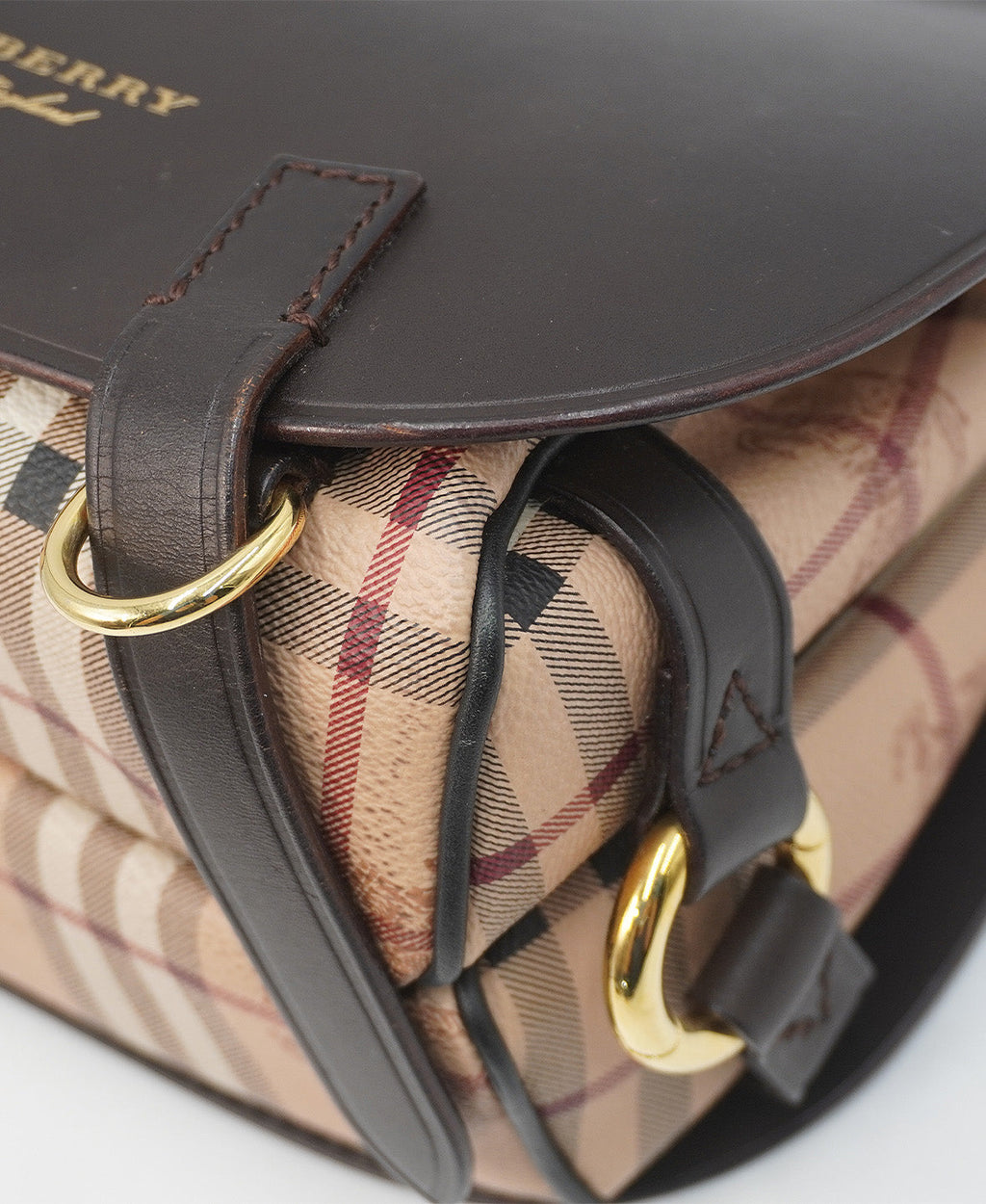 Medium Bridle Haymarket Check Coated Canvas and Leather Shoulder Bag Brown