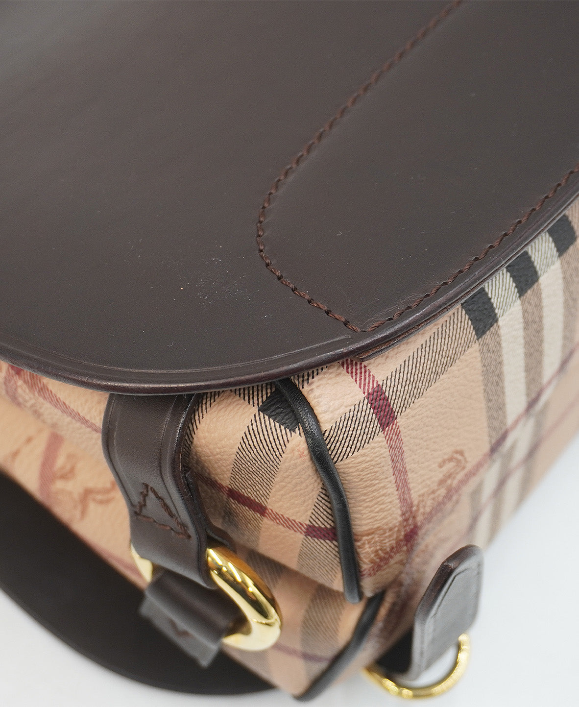 Medium Bridle Haymarket Check Coated Canvas and Leather Shoulder Bag Brown