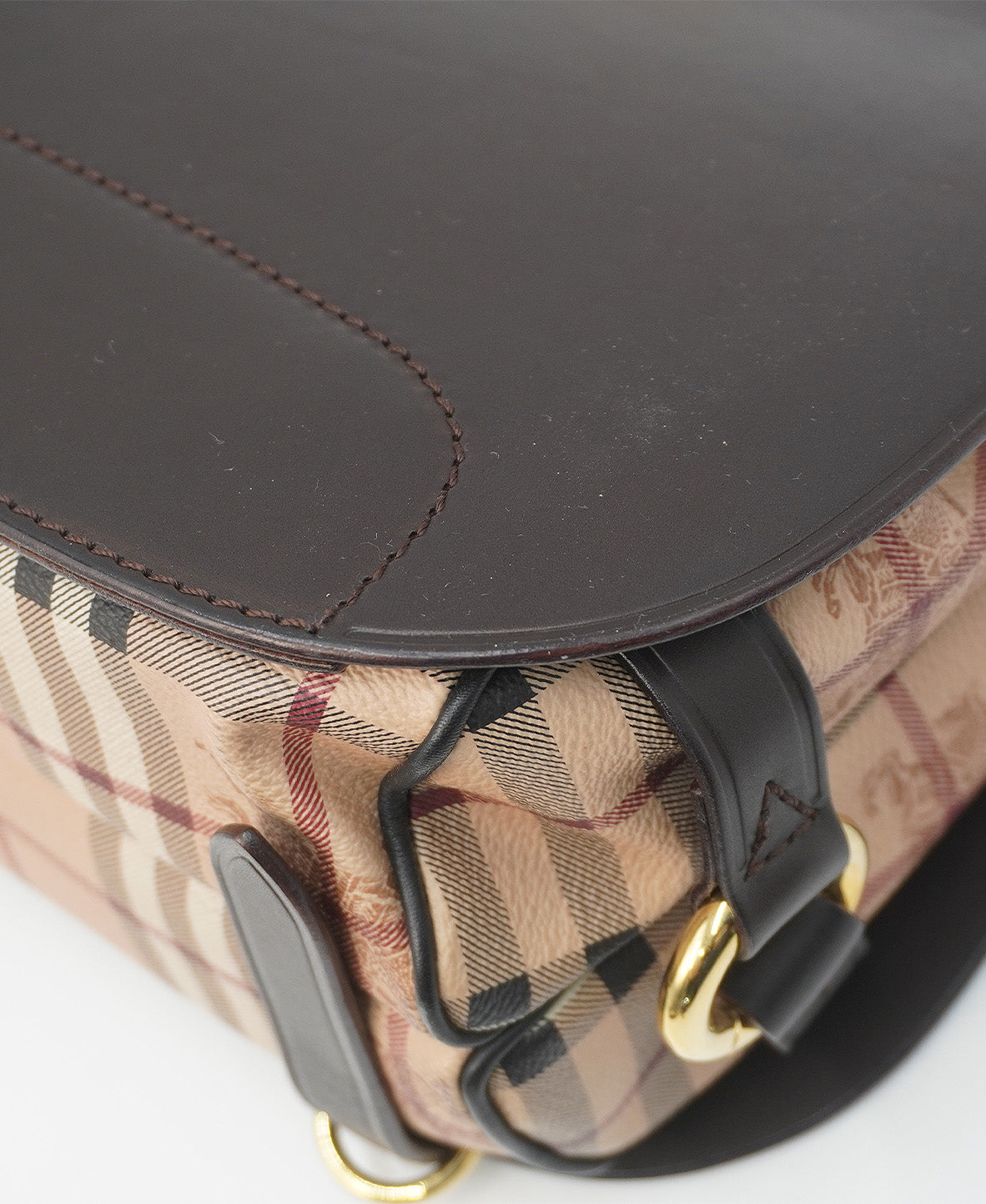 Medium Bridle Haymarket Check Coated Canvas and Leather Shoulder Bag Brown