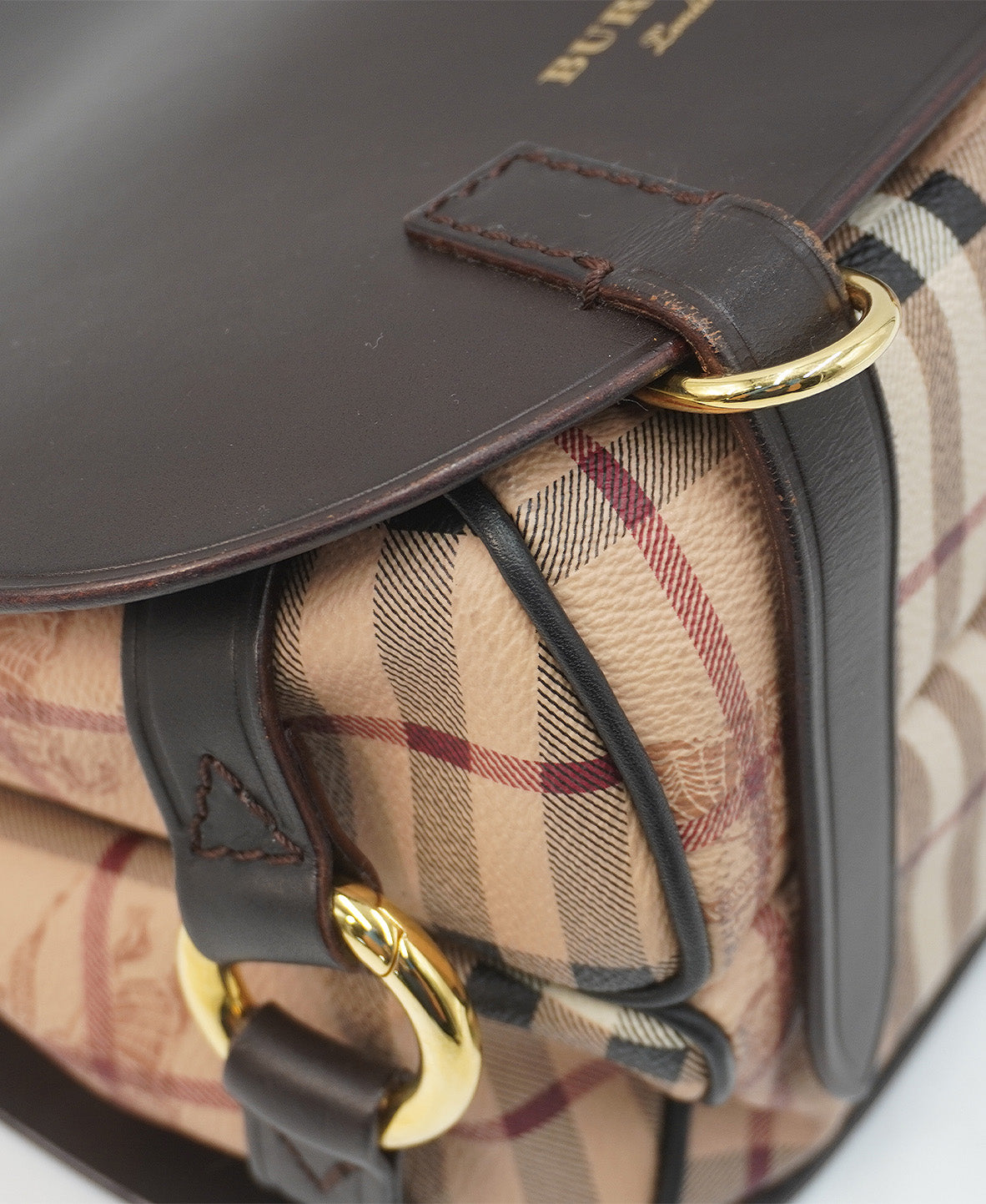 Medium Bridle Haymarket Check Coated Canvas and Leather Shoulder Bag Brown