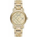 Burberry Ladies The City Engraved Checked Gold Watch BU9038