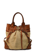 Prorsum Whipstitch Trimmed Raffia Tote Tan Multicolor