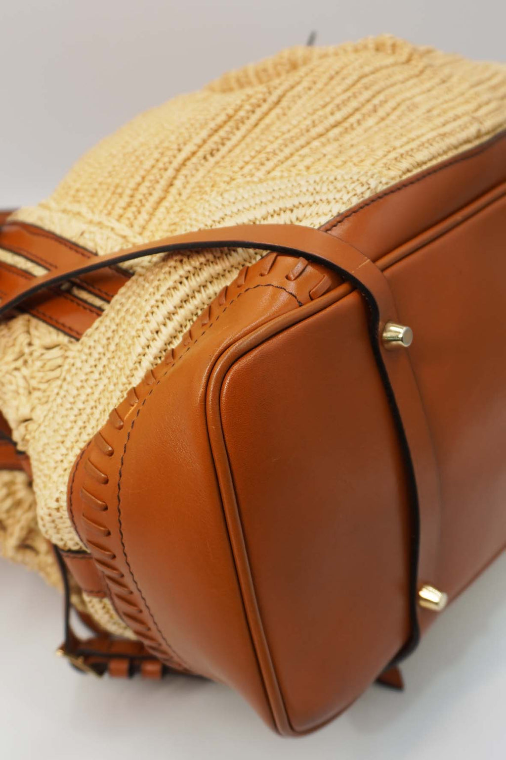 Prorsum Whipstitch Trimmed Raffia Tote Tan Multicolor
