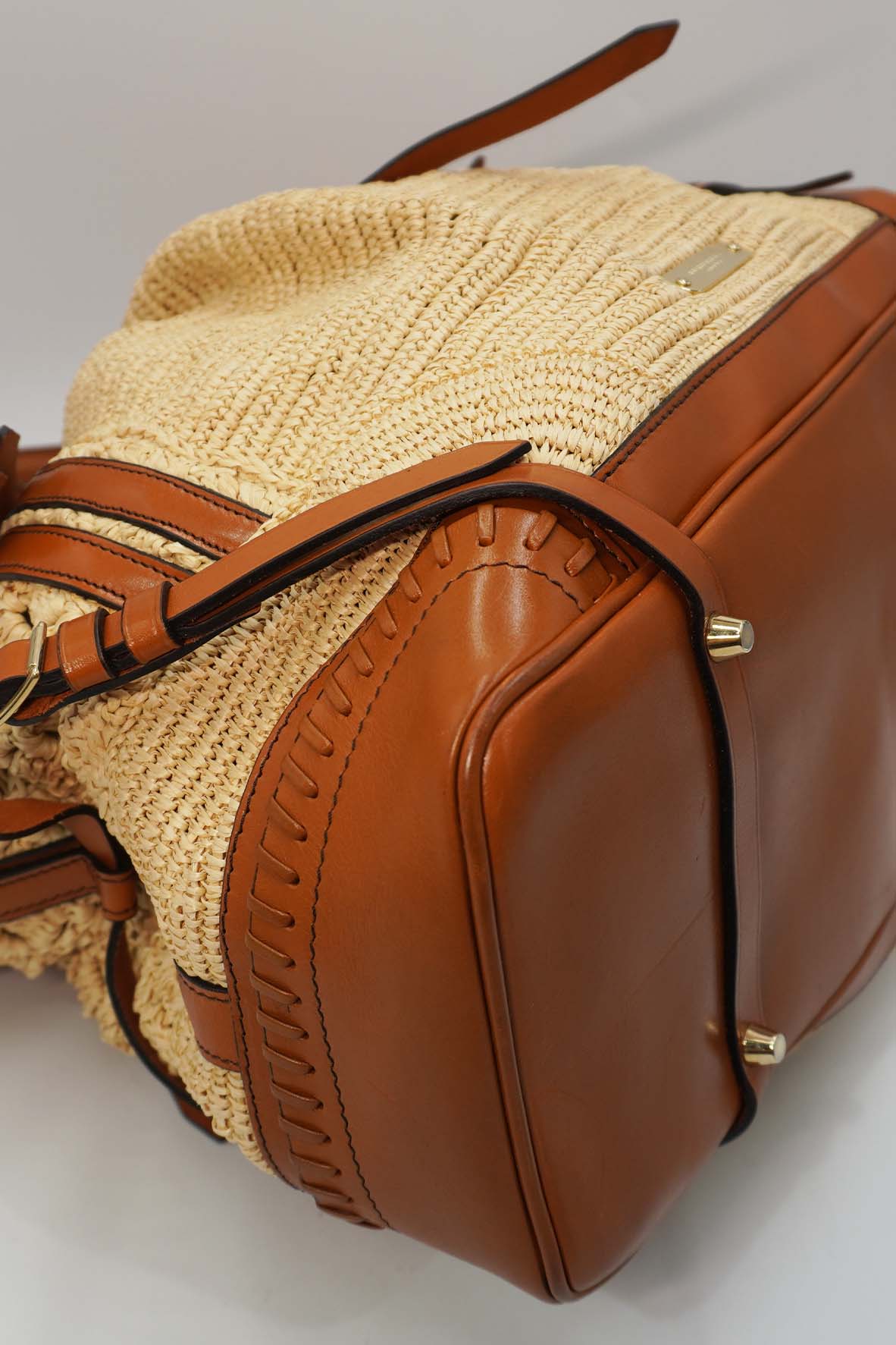 Prorsum Whipstitch Trimmed Raffia Tote Tan Multicolor