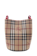 Small Haymarket Check Lorne Bucket Bag Beige Poppy Red