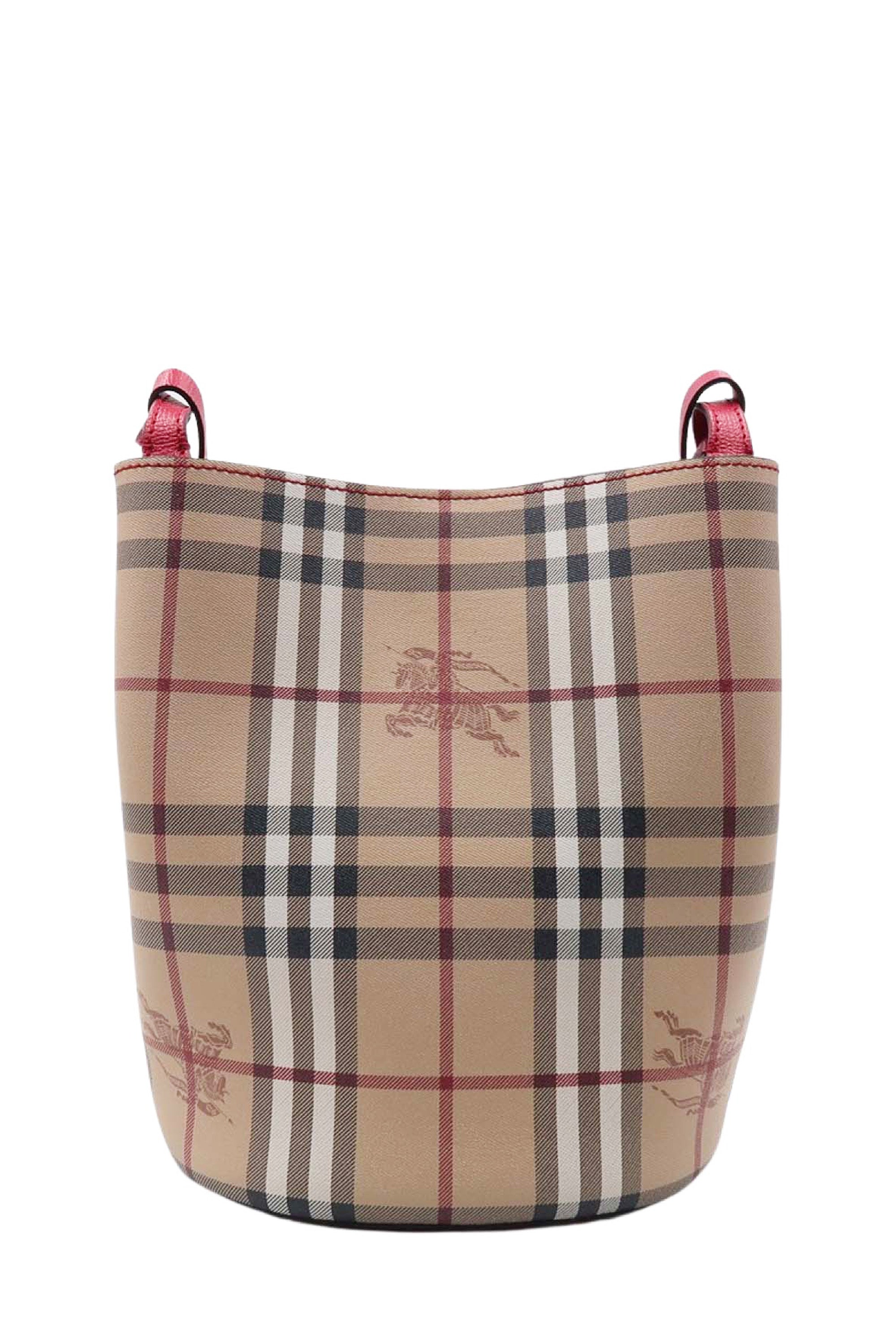 Small Haymarket Check Lorne Bucket Bag Beige Poppy Red