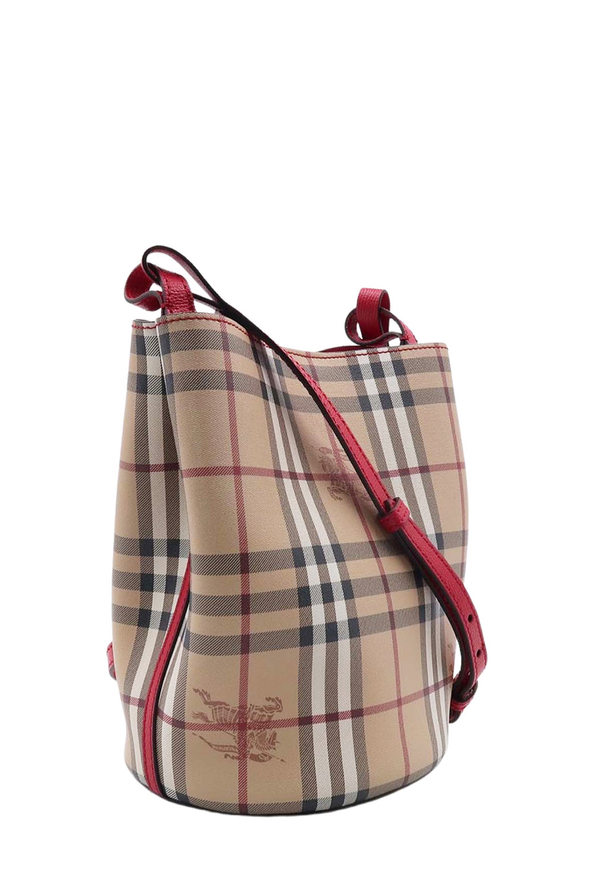 Small Haymarket Check Lorne Bucket Bag Beige Poppy Red