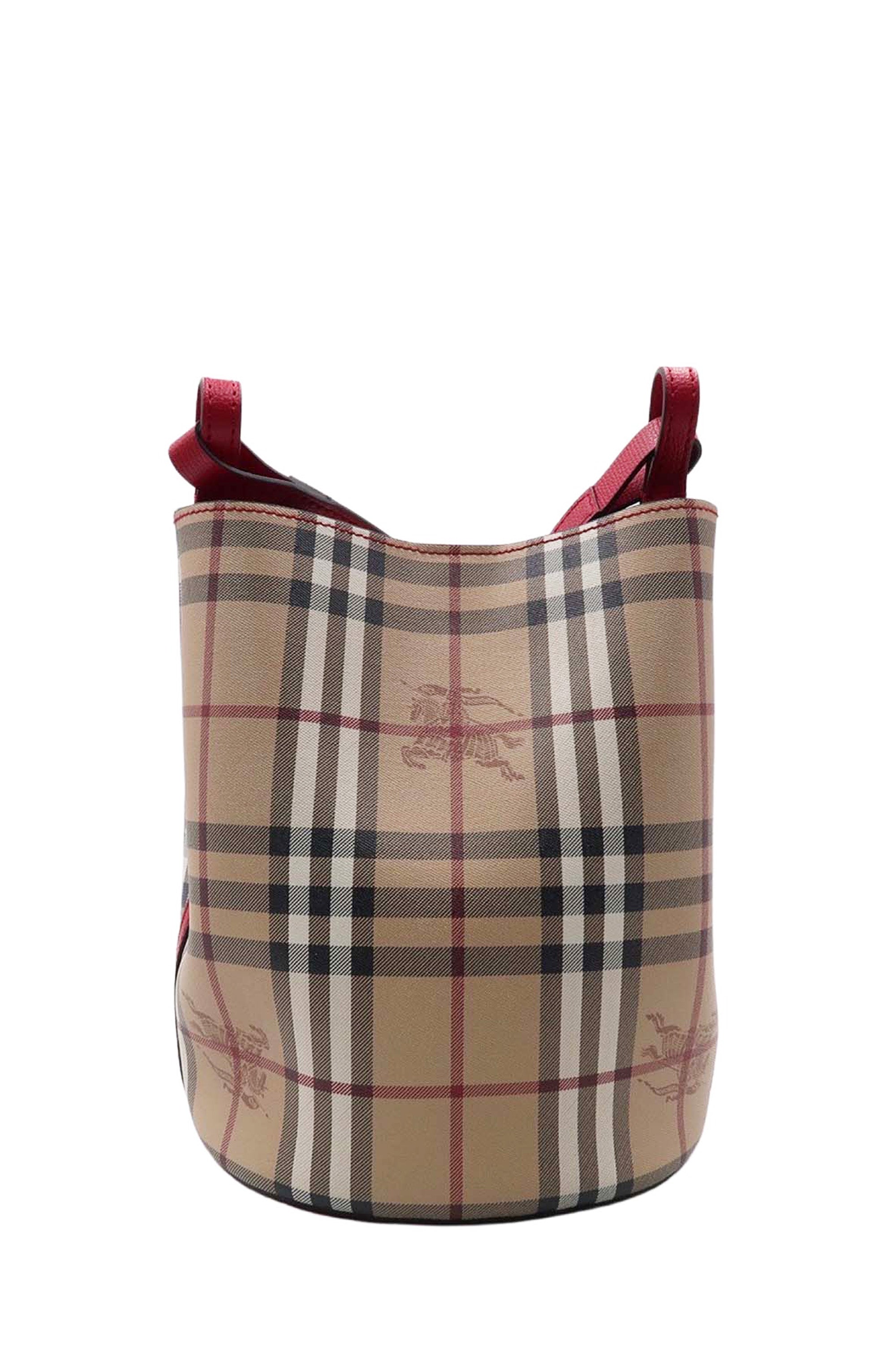 Small Haymarket Check Lorne Bucket Bag Beige Poppy Red