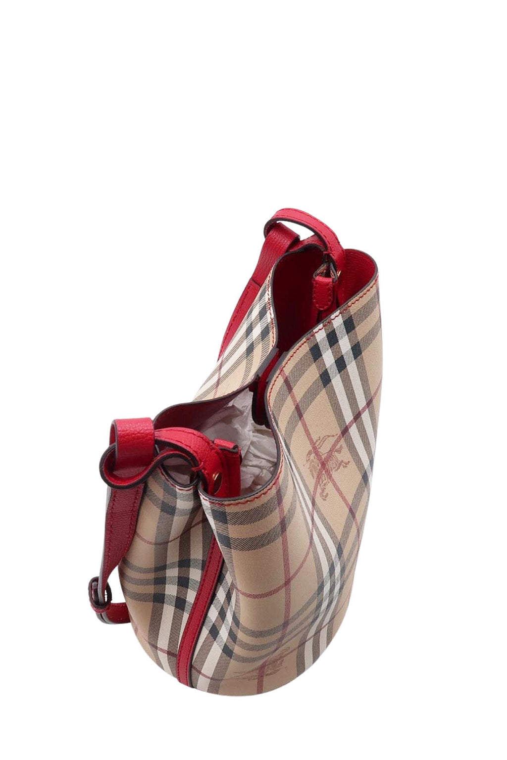Small Haymarket Check Lorne Bucket Bag Beige Poppy Red